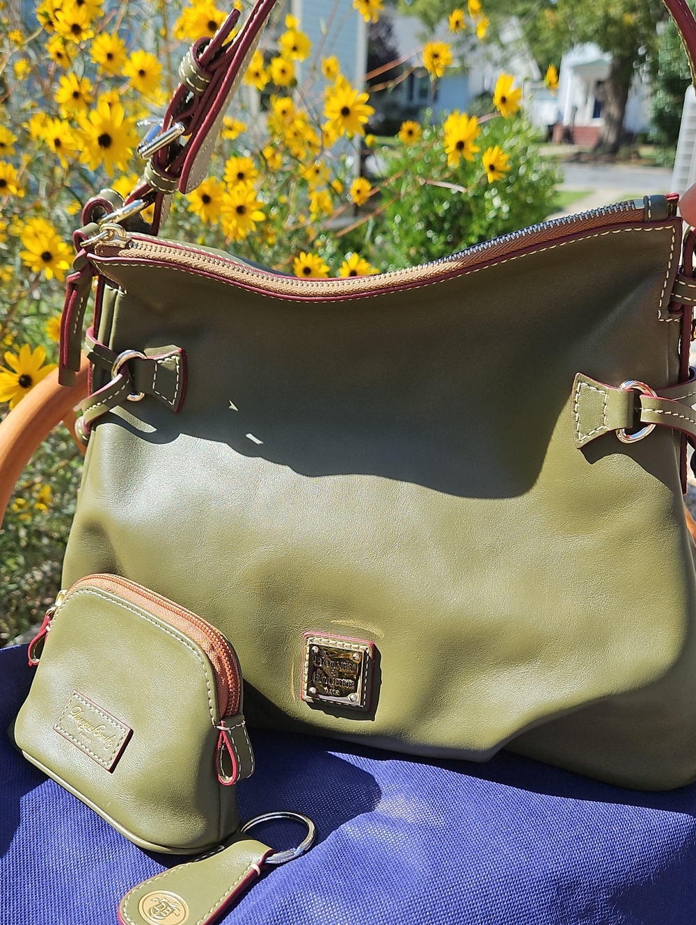 Dooney & Bourke Olive Florentine Leather Tegan 30 Shoulder Bag, Purse & Key Fob